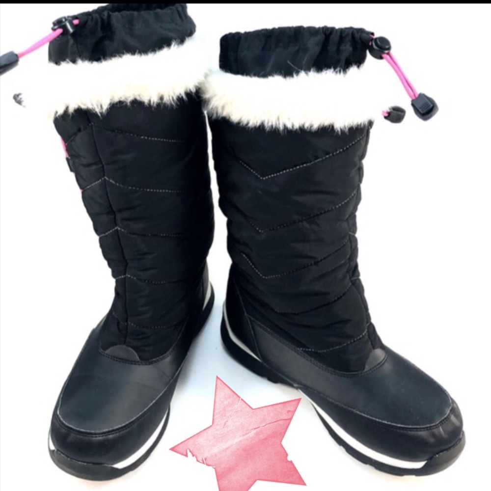 Lands End Big Girl Snowflake Black/Pink Insulated Boots Size 4